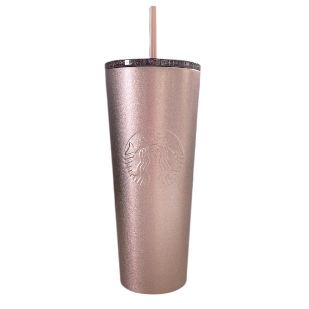 NEW 2018 RARE Starbucks Rose Gold glitter top 24oz Venti stainless Steel tumbler - Picture 3 of 17
